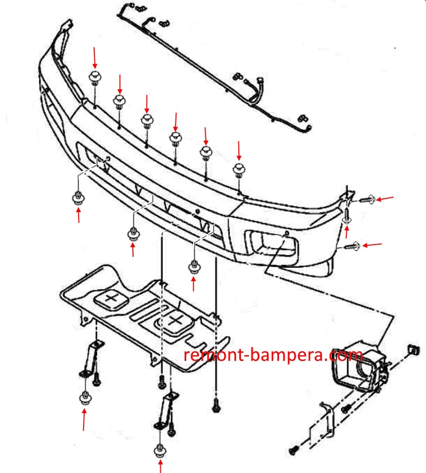 Схема крепления переднего бампера Infiniti QX56 I JA60 (2004-2010) 