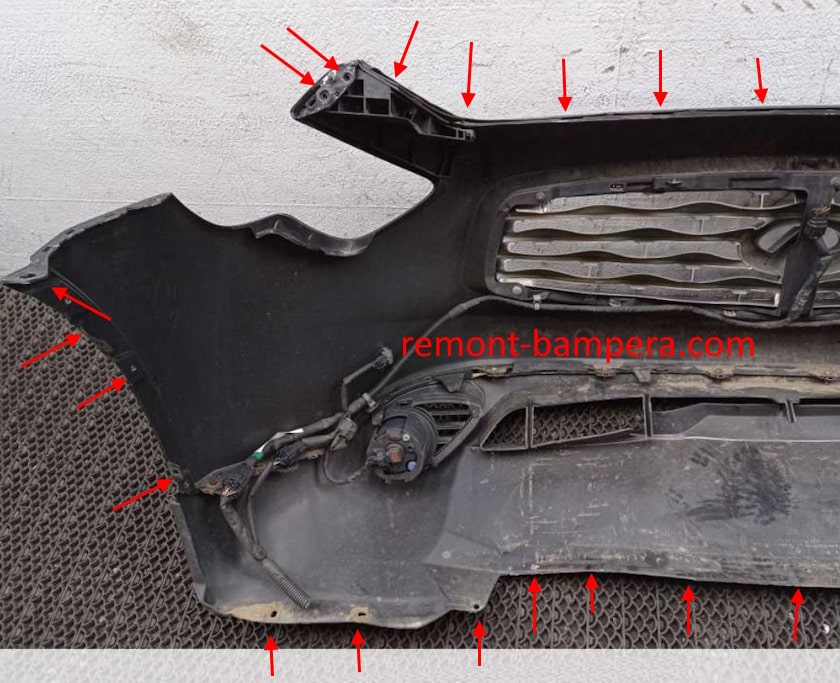 emplacements de montage pour le pare-chocs avant Infiniti QX70 (2013-2017)