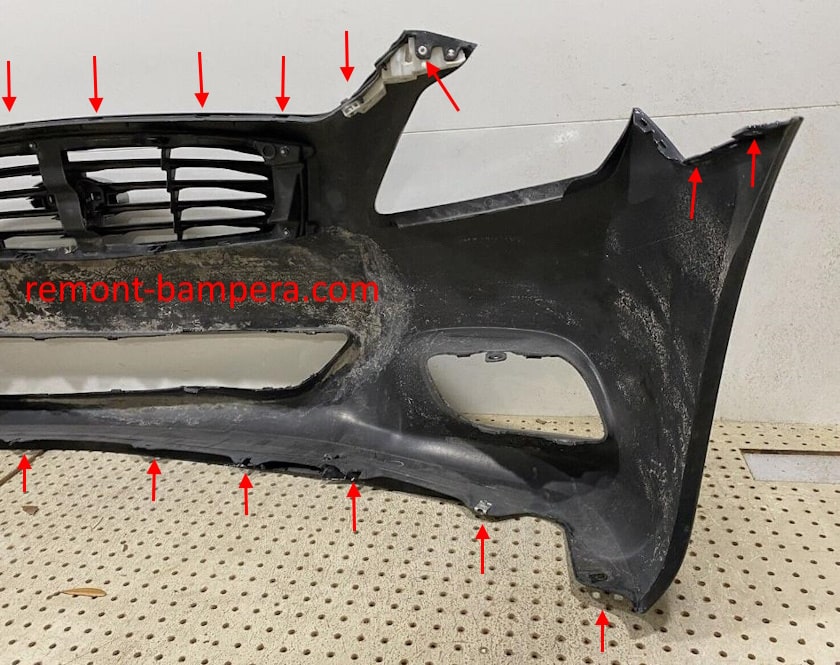 Ubicaciones de montaje del parachoques delantero Infiniti G25, G35, G37 (2007-2015)