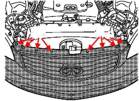 схема крепления переднего бампера Infiniti EX