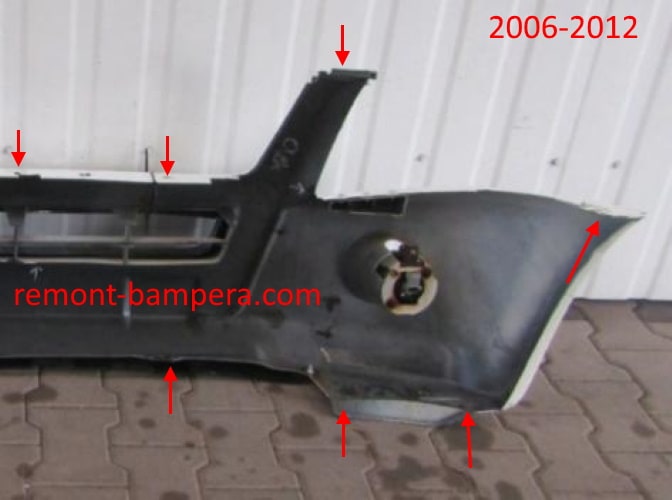 attachment points of the front bumper Isuzu D-Max I (2002-2012)