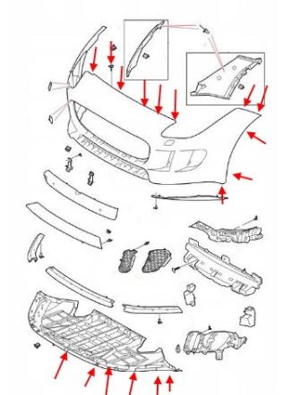 Jaguar F-Type Frontstoßstangen-Montageschema