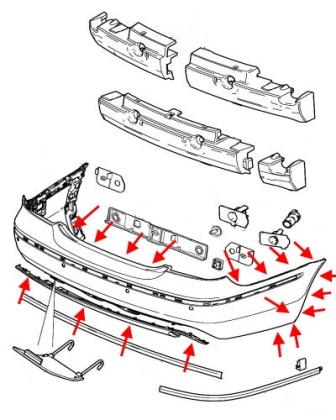 Montageplan für die hintere Stoßstange des Jaguar S-Type