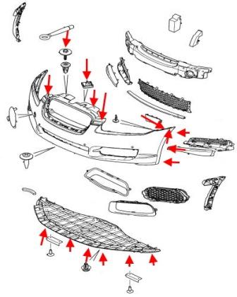 Jaguar XF (X250) Montageplan für die vordere Stoßstange