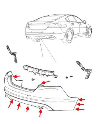 Jaguar XF (X250) Montageplan für die hintere Stoßstange