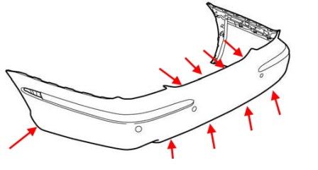 Jaguar XJ X350 / X358 Montageplan für die hintere Stoßstange