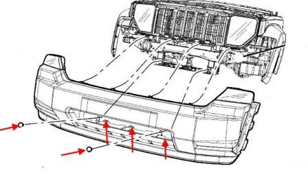 Montageplan für die vordere Stoßstange Jeep Cherokee KK, Liberty (2008-2013)