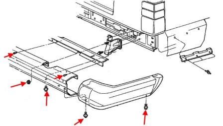 Schéma de montage du pare-chocs arrière Jeep Cherokee XJ (1984-2001)