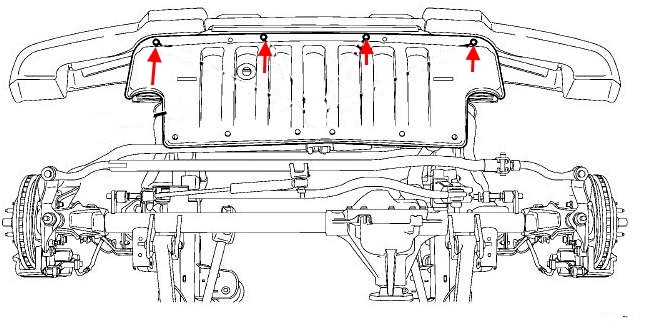 Schéma de montage du pare-chocs avant Jeep Wrangler JK (2006-2018)