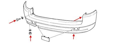 схема крепления заднего бампера Lada (ВАЗ) 2110, 2111, 2112
