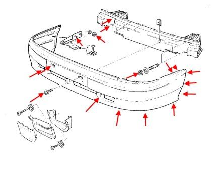 schema di fissaggio del paraurti anteriore Lada (VAZ) 2113, 2114, 2115