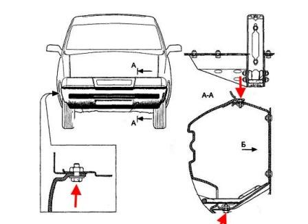 schéma de fixation du pare-chocs avant Lada (VAZ) 2120 Nadezhda