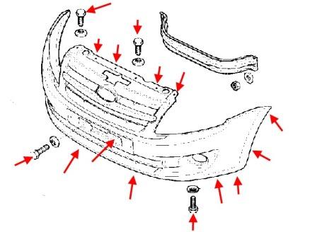 схема крепления переднего бампера Lada (ВАЗ) Granta 2190, 2191