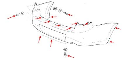 схема крепления заднего бампера Lada (ВАЗ) Granta 2190, 2191