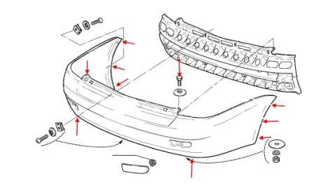 schema di montaggio per paraurti posteriore Lada (VAZ) Priora 2170, 2171, 2172