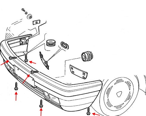 Schéma de montage du pare-chocs avant Lancia Dedra (1989-2000)