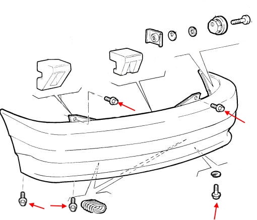 Схема крепления заднего бампера Lancia Delta II (1993-1999)