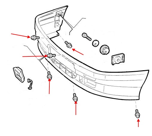 Схема крепления переднего бампера Lancia Delta II (1993-1999)