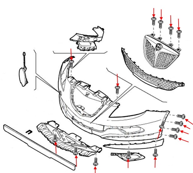 Front bumper mounting scheme Lancia Delta III (2008-2014)