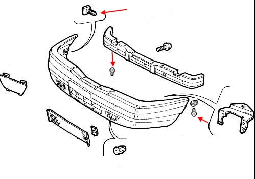 Schéma de montage du pare-chocs avant Lancia Kappa (1994-2001)