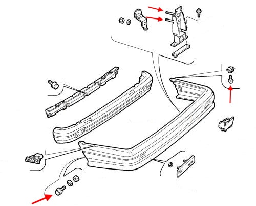 Schéma de montage du pare-chocs arrière Lancia Kappa (1994-2001)