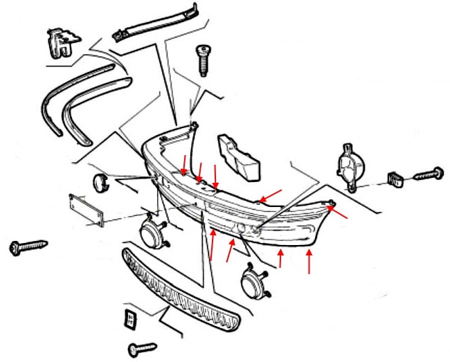 Lancia Lybra front bumper mounting scheme (1998-2005)