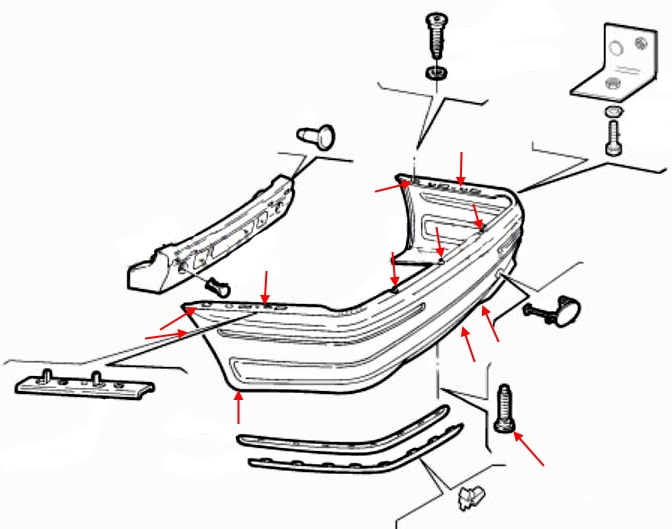 Lancia Lybra rear bumper mounting scheme (1998-2005)