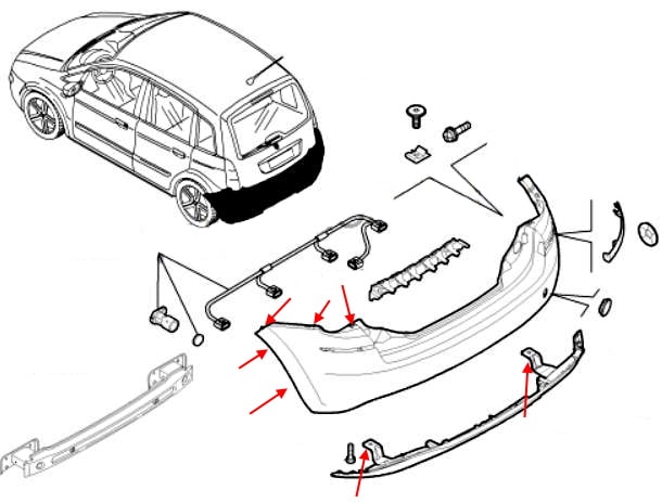 Rear bumper mounting scheme Lancia Musa (2004-2012)