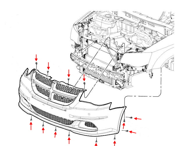 Front bumper mounting scheme Lancia Voyager (2011-2014)