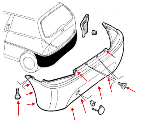 Mounting scheme rear bumper Lancia Y 840 (1996-2003)