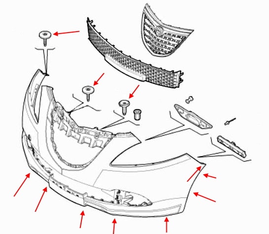 Front bumper mounting scheme Lancia (Chrysler) Ypsilon III (846) (2011+)