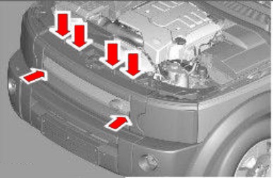 Esquema de montaje de la rejilla del radiador para Land Rover Discovery III, LR3 (2004-2009)