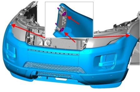 схема крепления переднего бампера Land Rover Range Rover Evoque