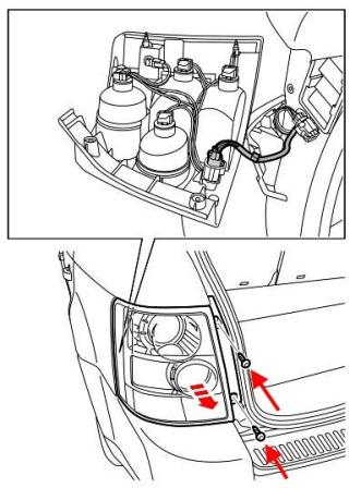 Esquema de montaje de luces traseras Land Rover Range Rover Sport