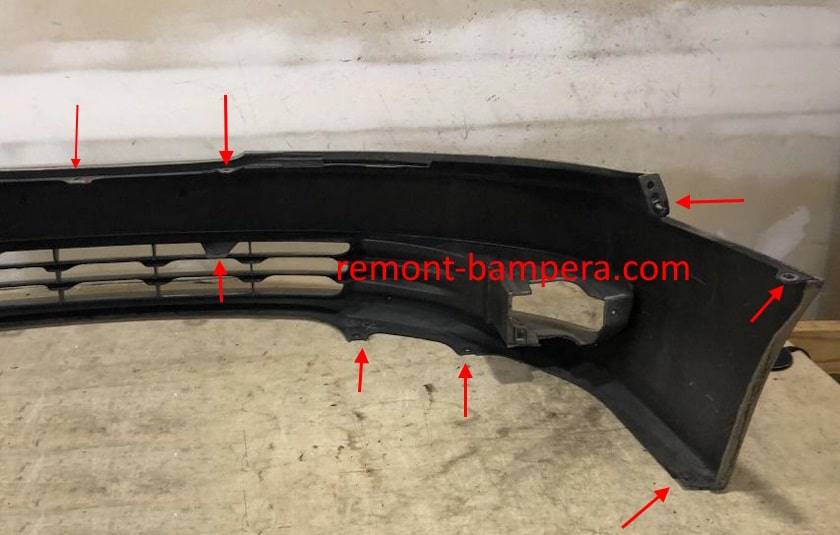 mounting locations for the front bumper Lexus ES III (1997-2001)