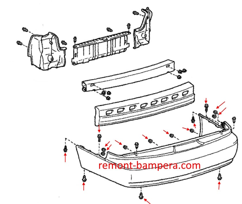 Lexus ES III rear bumper mounting diagram (1997-2001)