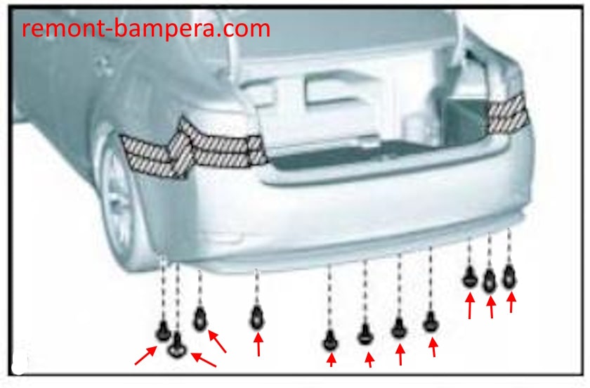 Rear bumper mounting diagram for Lexus ES VI (2013-2018)