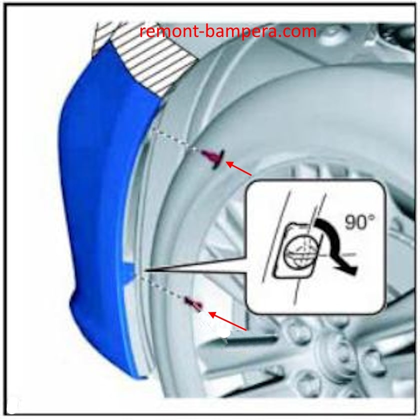 Lexus ES VI front bumper mounting diagram (2013-2018)