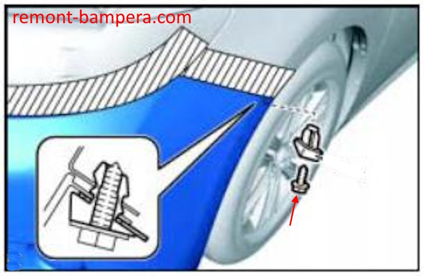 Lexus ES VI front bumper mounting diagram (2013-2018)