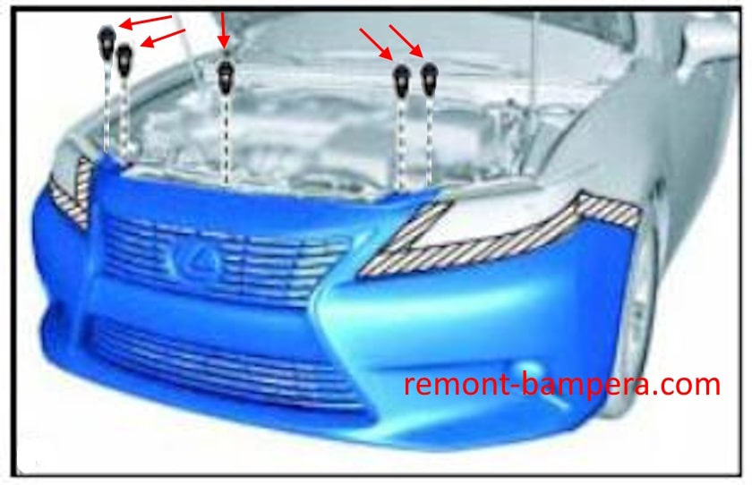 Lexus ES VI front bumper mounting diagram (2013-2018)