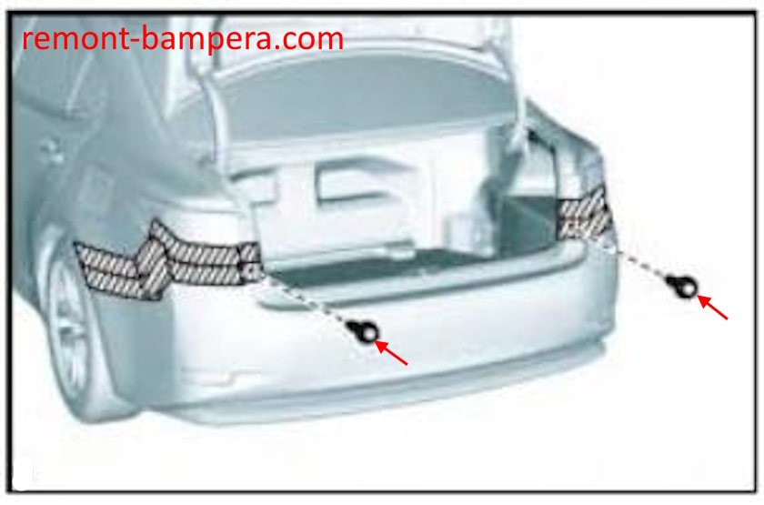 Rear bumper mounting diagram for Lexus ES VI (2013-2018)