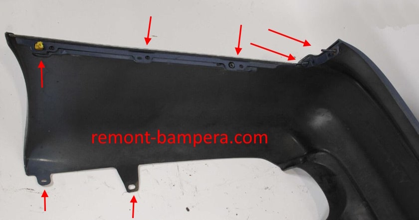 mounting locations for rear bumper Lexus GS II (1998-2005)