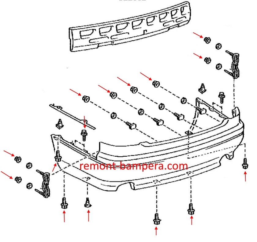 Lexus GS II (1998-2005) rear bumper mounting diagram