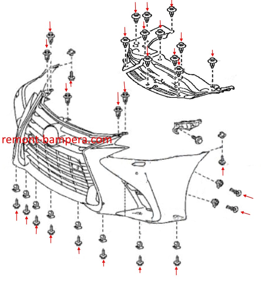 front bumper mounting diagram Lexus GS IV (2013-2020)