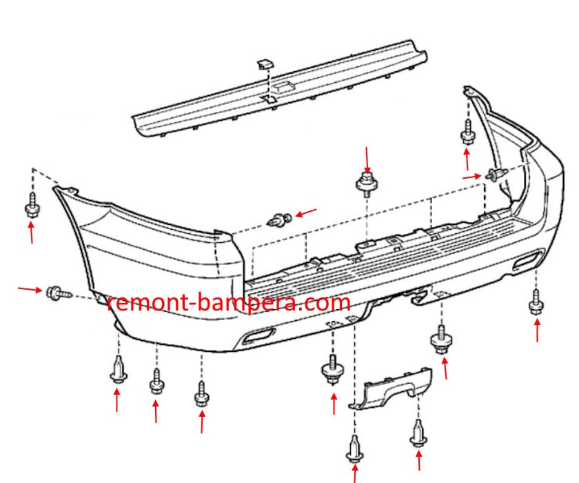 Rear bumper mounting diagram for Lexus GX 470 (2003-2009)