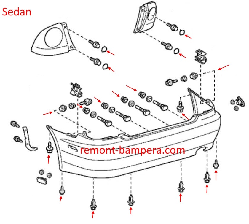 Lexus IS I rear bumper mounting diagram (1999-2005)