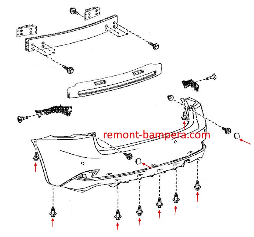 Schema di montaggio del paraurti anteriore Lexus IS III (2014-2024)