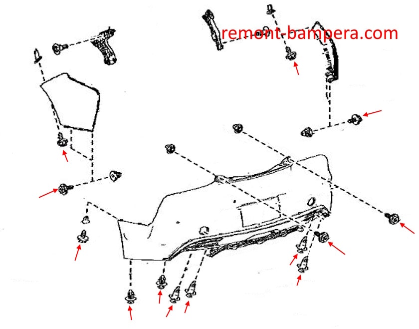 Rear bumper mounting diagram for Lexus LC500 (2018-2024)