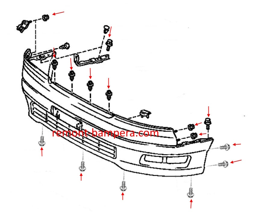 Front bumper mounting diagram for Lexus LS 400 (1995-2000)