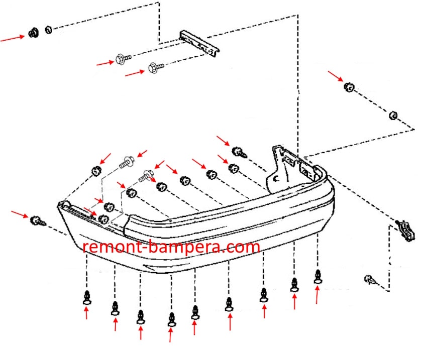 Rear bumper mounting diagram for Lexus LS 400 (1995-2000)